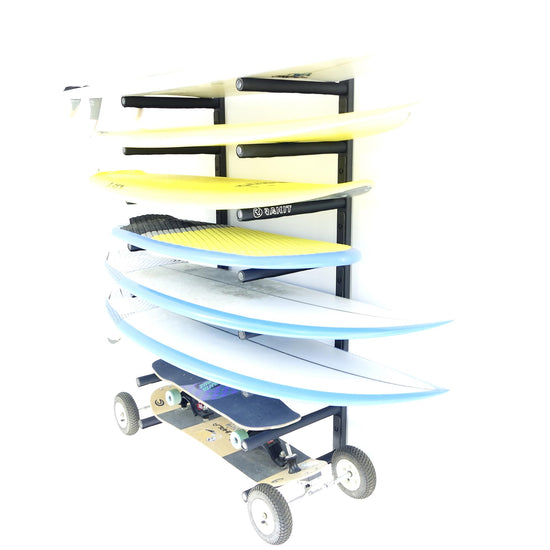 Jacobs Ladder Surf Rack - Rakit Systems SUITABLE FOR A WIDE RANGE OF BOARDS. FROM SURFBOARDS TO SKATEBOARDS OUR BOARD RACKS ENSURE YOUR BOARDS ARE SAFELY AND PROUDLY ON DISPLAY RAKIT CAPE TOWN #WHEREBOARDSSLEEP